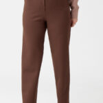 Eleganckie spodnie damskie plus size brązowe z gumką w pasie 44-54