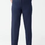 Eleganckie spodnie damskie plus size granatowe z gumką w pasie 44-54