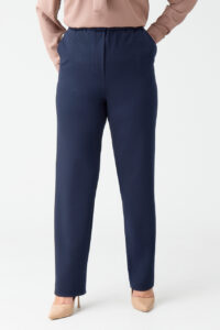 Eleganckie spodnie damskie plus size granatowe z gumką w pasie 44-54