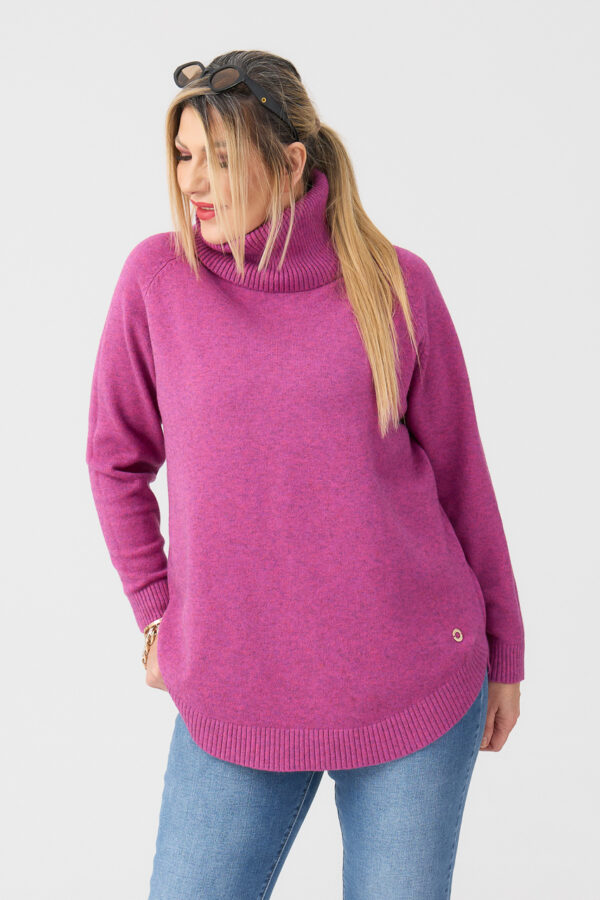 Golf damski plus size ciepły sweter amarantowy 44-50