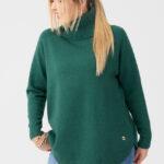 Golf damski plus size ciepły sweter butelkowa zieleń 44-50