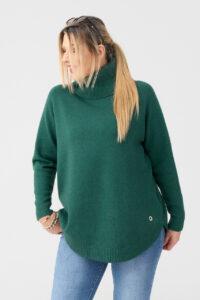 Golf damski plus size ciepły sweter butelkowa zieleń 44-50