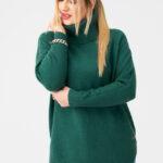 Golf-damski-plus-size-ciepły-sweter-butelkowa-zieleń (5)