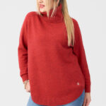 Golf damski plus size ciepły sweter czerwony 44-50