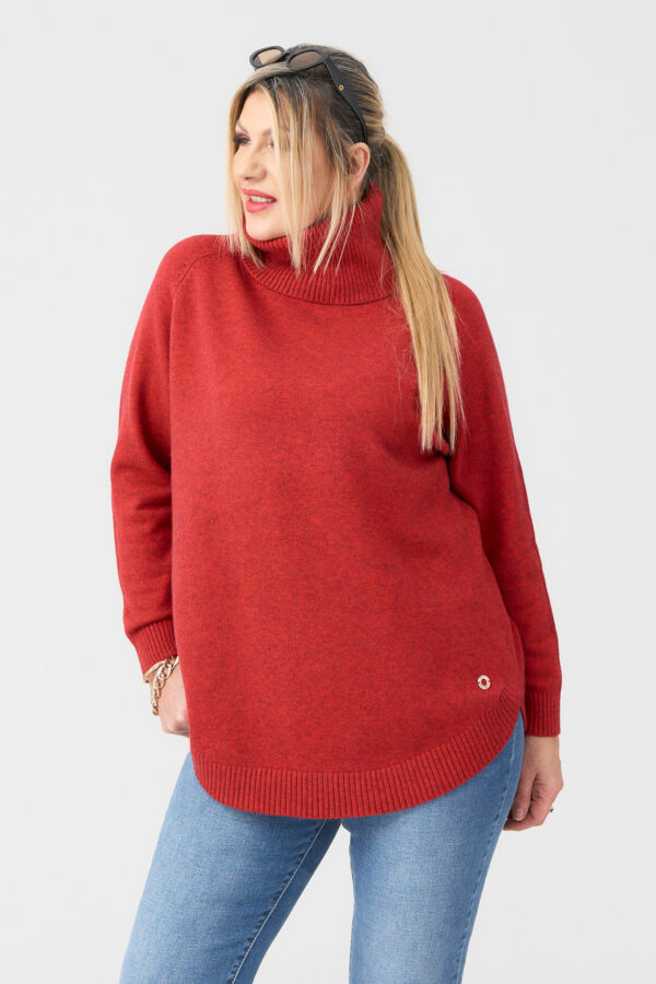 Golf damski plus size ciepły sweter czerwony 44-50