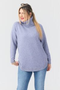 Golf damski plus size ciepły sweter lawendowy 44-50