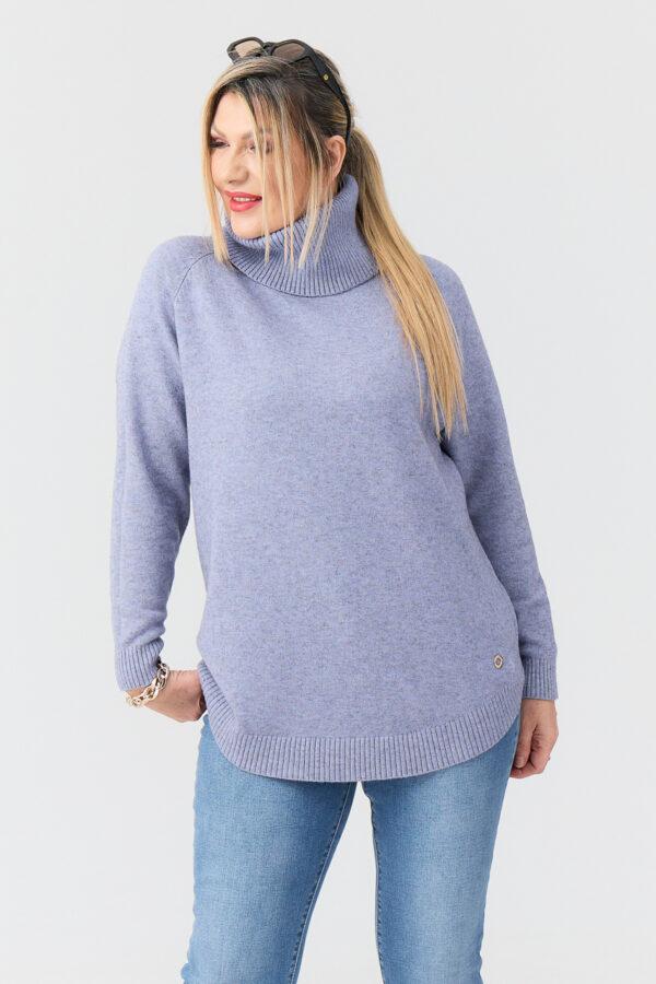 Golf damski plus size ciepły sweter lawendowy 44-50