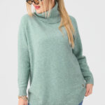 Golf damski plus size ciepły sweter miętowy 44-50