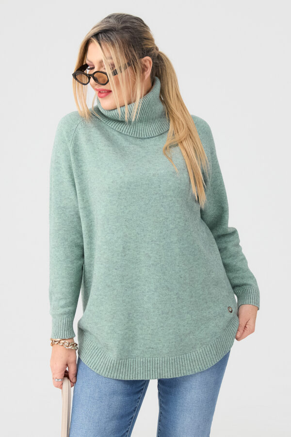 Golf damski plus size ciepły sweter miętowy 44-50