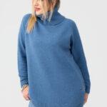 Golf damski plus size ciepły sweter niebieski 44-50