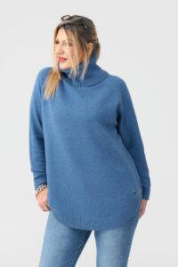 Golf damski plus size ciepły sweter niebieski 44-50