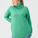 Golf damski plus size ciepły sweter zielony 44-50