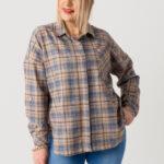 Koszula w kratę damska duże rozmiary beżowo-niebieska 42-50