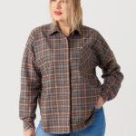 Koszula w kratę damska duże rozmiary brązowo-niebieska 42-50