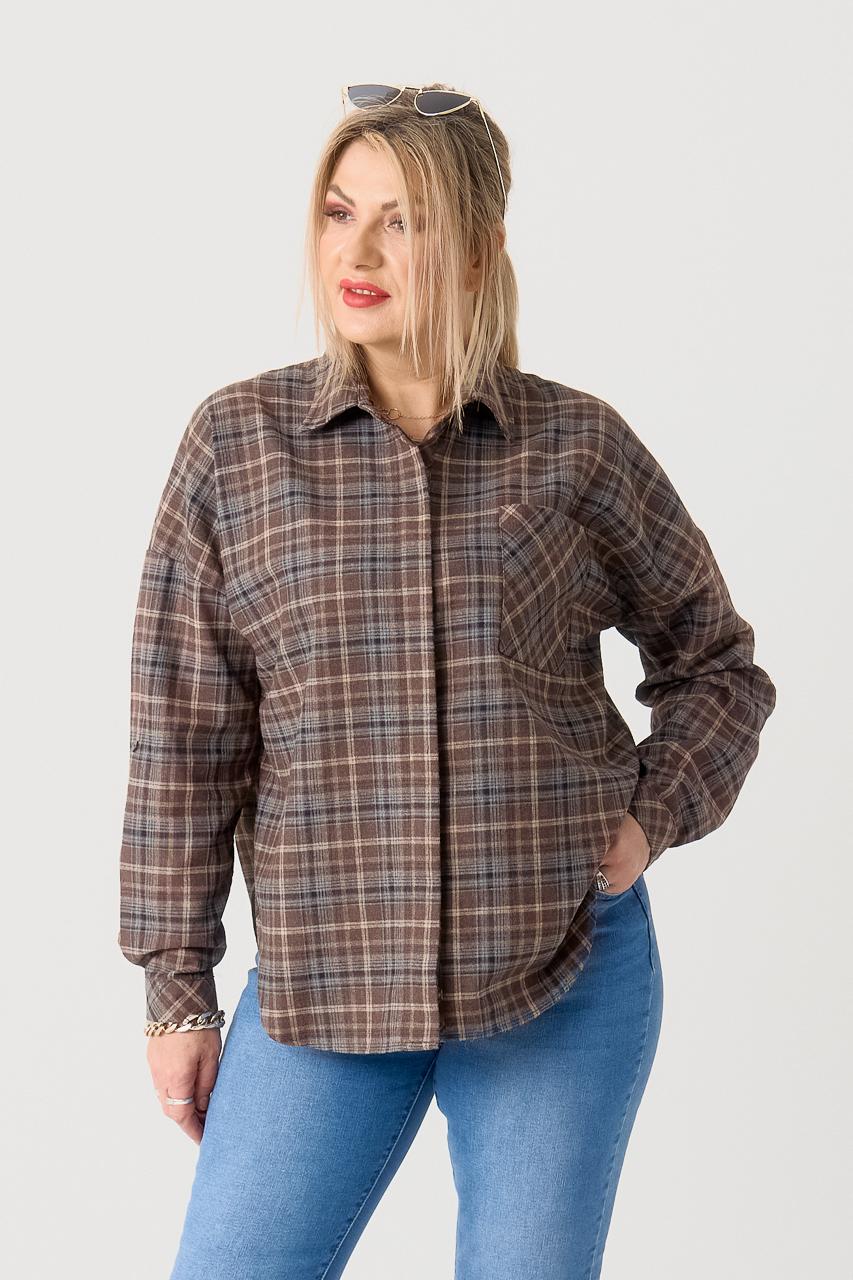 Koszula w kratę damska duże rozmiary brązowo-niebieska 42-50