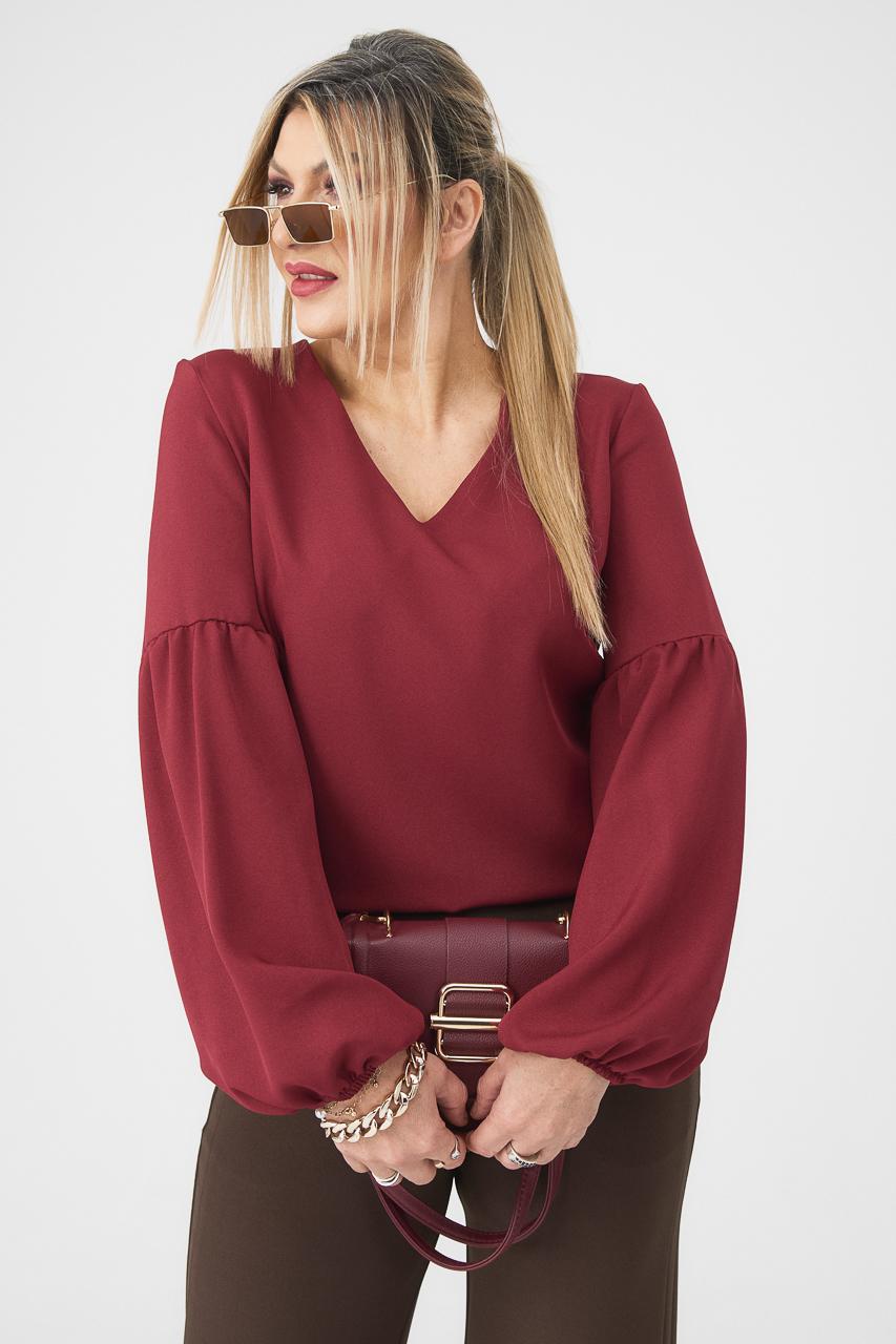 Elegancka bluzka z bufiastymi rękawami PLUS SIZE bordowa 44-52