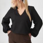 Elegancka bluzka z bufiastymi rękawami PLUS SIZE czarna 44-52