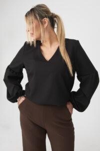 Elegancka bluzka z bufiastymi rękawami PLUS SIZE czarna 44-52