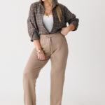 Spodnie dresowe damskie duże rozmiary beżowe z szeroką nogawką 40-54