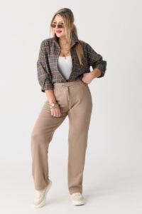 Spodnie dresowe damskie duże rozmiary beżowe z szeroką nogawką 40-54