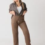 Spodnie dresowe damskie duże rozmiary brązowe z szeroką nogawką 40-54