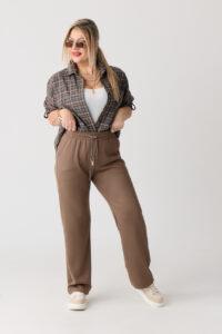 Spodnie dresowe damskie duże rozmiary brązowe z szeroką nogawką 40-54