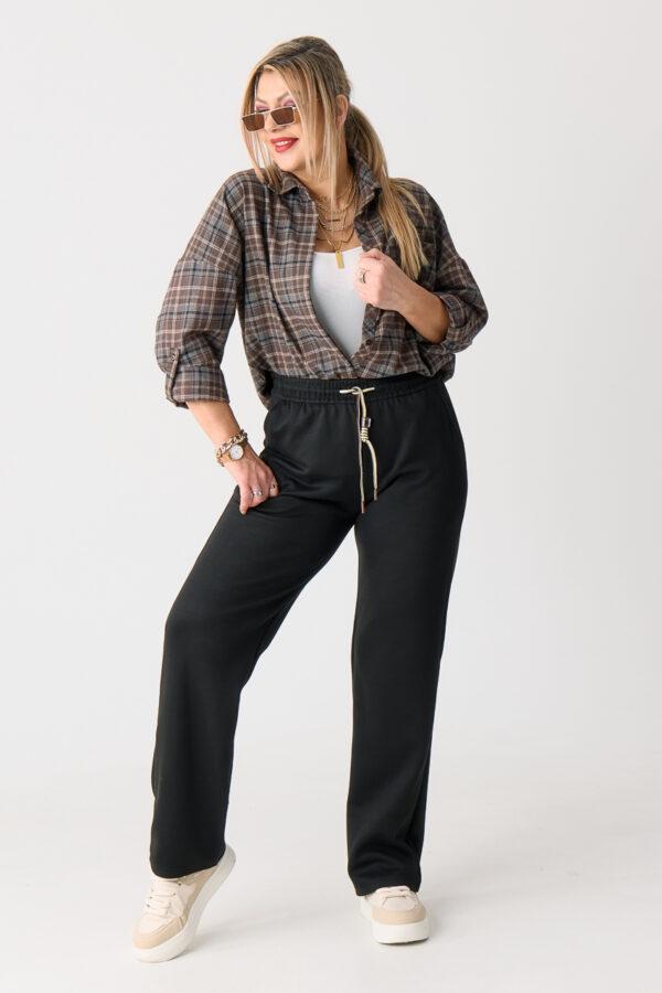 Spodnie dresowe damskie duże rozmiary czarne z szeroką nogawką 40-54