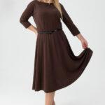 Sukienka rozkloszowana midi PLUS SIZE brązowa 42-52