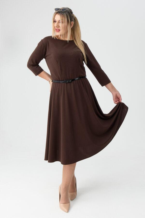 Sukienka rozkloszowana midi PLUS SIZE brązowa 42-52