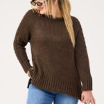 Wełniany sweter damski plus size brązowy 44-46