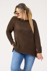 Wełniany sweter damski plus size brązowy 44-46