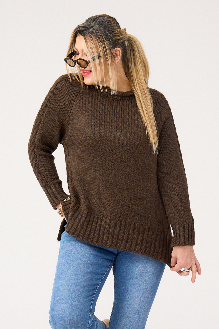 Wełniany sweter damski plus size brązowy 44-46