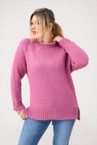 Wełniany sweter damski plus size różowy 44-46