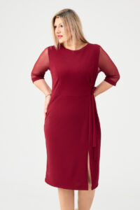 bordowa sukienka z rozcięciem PLUS SIZE 44-54