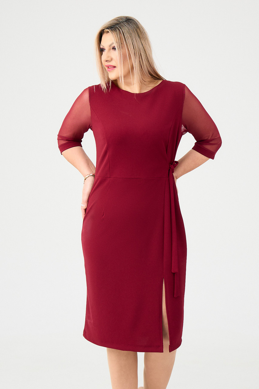 bordowa sukienka z rozcięciem PLUS SIZE 44-54