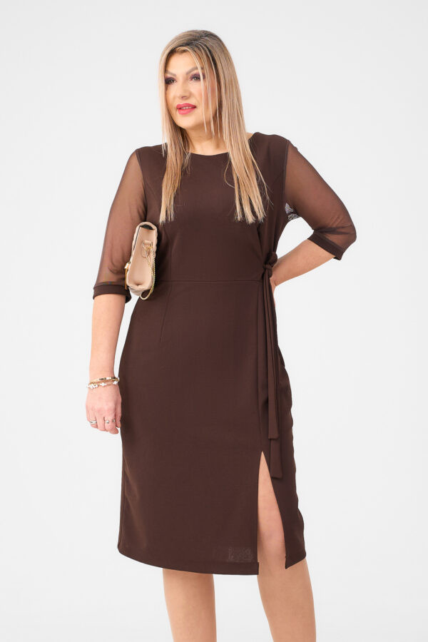 Brązowa sukienka z rozcięciem PLUS SIZE 44-54