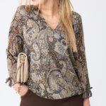 Brązowo-beżowa elegancka bluzka szyfonowa plus size 44-52