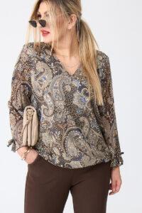 Brązowo-beżowa elegancka bluzka szyfonowa plus size 44-52