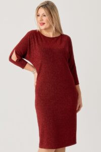 Brokatowa sukienka koktajlowa plus size bordowa 44-54