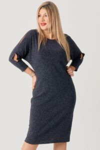 Brokatowa sukienka koktajlowa plus size granatowa 44-54