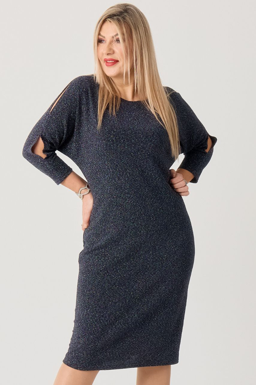 Brokatowa sukienka koktajlowa plus size granatowa 44-54