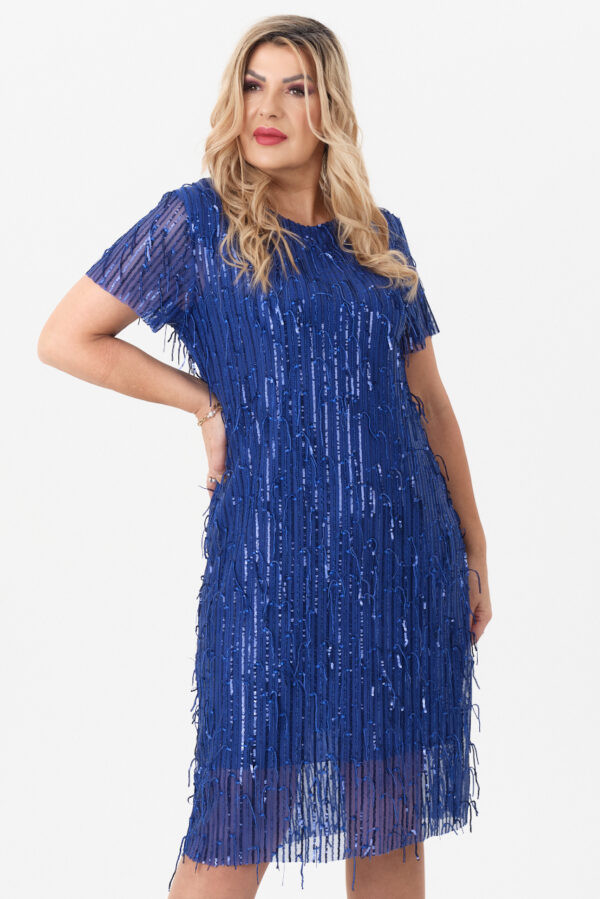 Cekinowa sukienka midi chabrowa