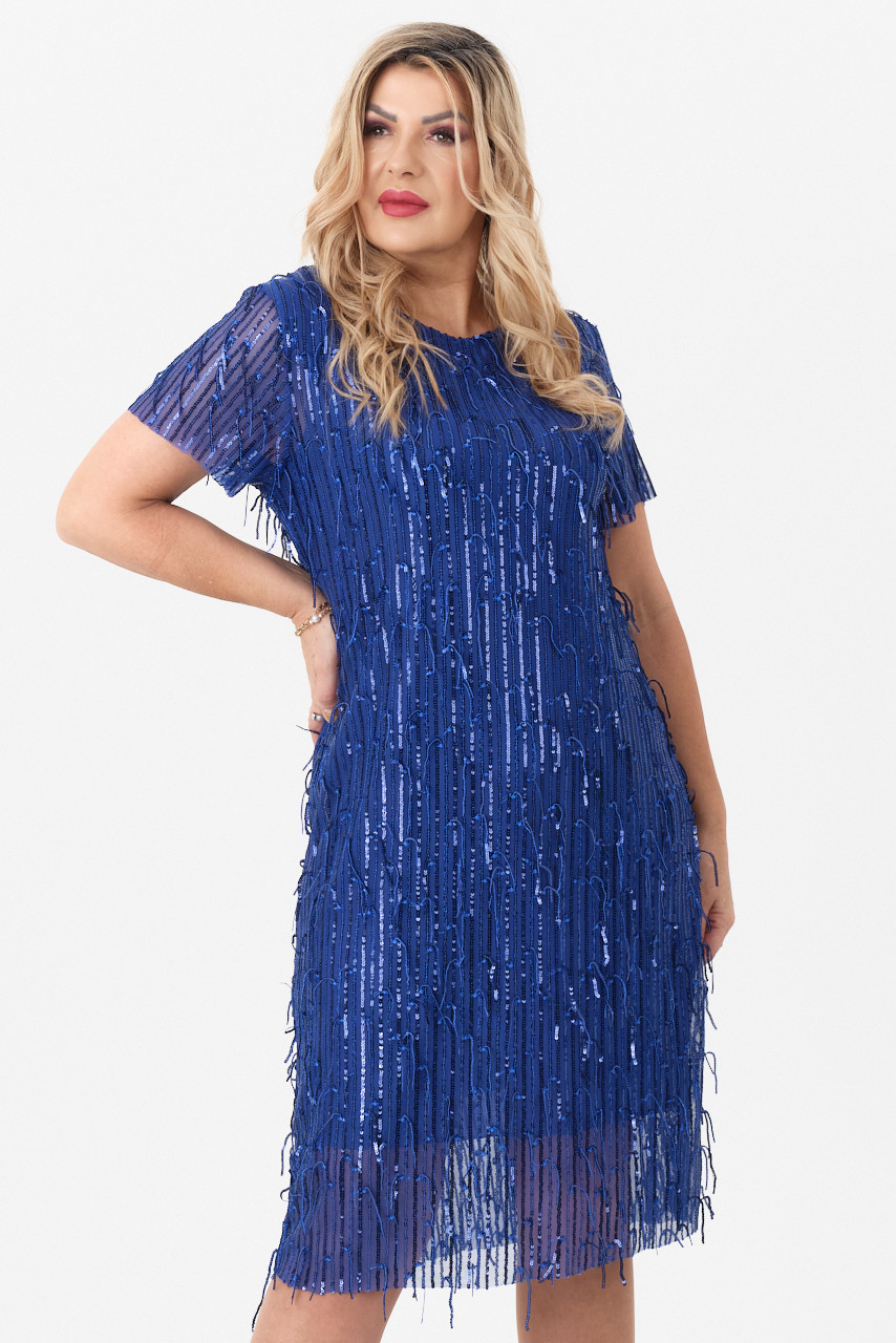 Cekinowa sukienka midi chabrowa