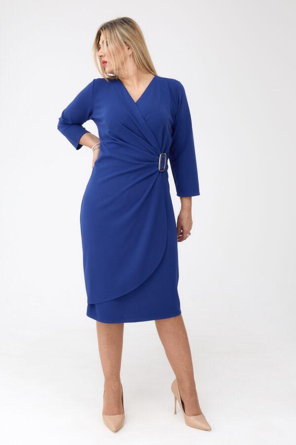 Chabrowa sukienka kopertowa midi plus size z marszczeniem 44-54