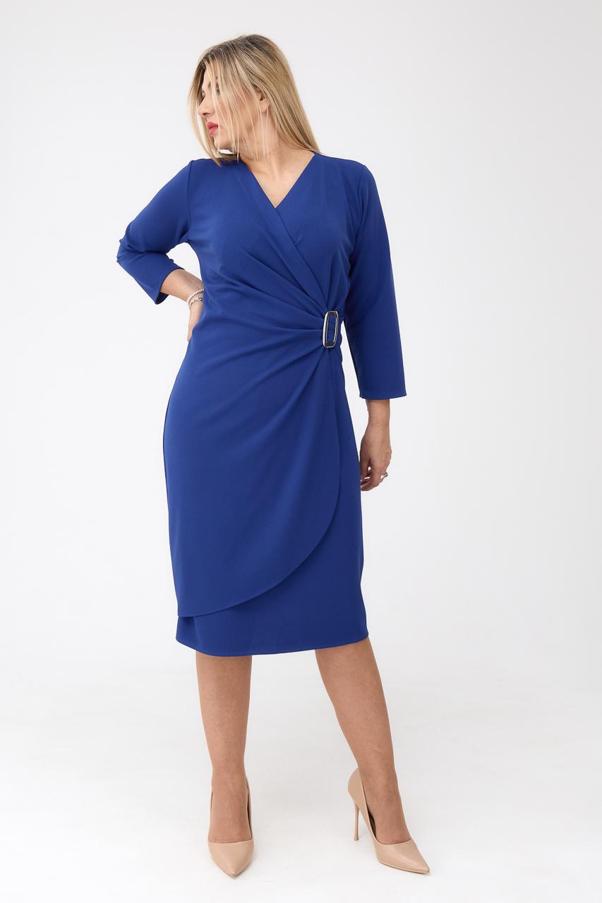 Chabrowa sukienka kopertowa midi plus size z marszczeniem 44-54
