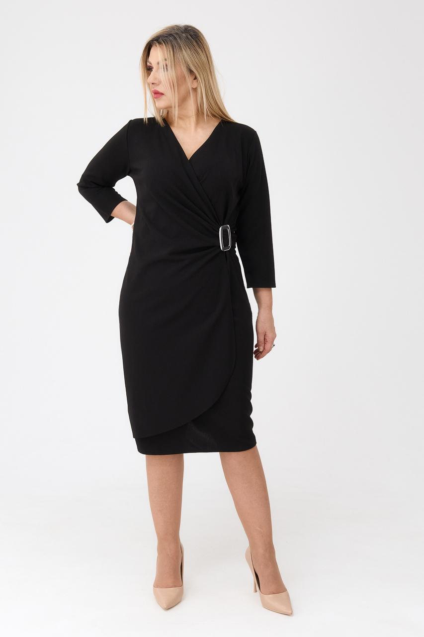 Czarna sukienka kopertowa midi plus size z marszczeniem 44-54