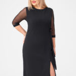 Czarna sukienka z rozcięciem PLUS SIZE 44-54