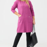 Sweter tunika dla puszystych z kieszeniami amarantowy 44-50