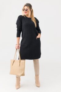 Sweter tunika dla puszystych z kieszeniami czarny 44-50