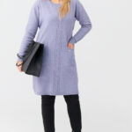 Sweter tunika dla puszystych z kieszeniami lawendowy 44-50